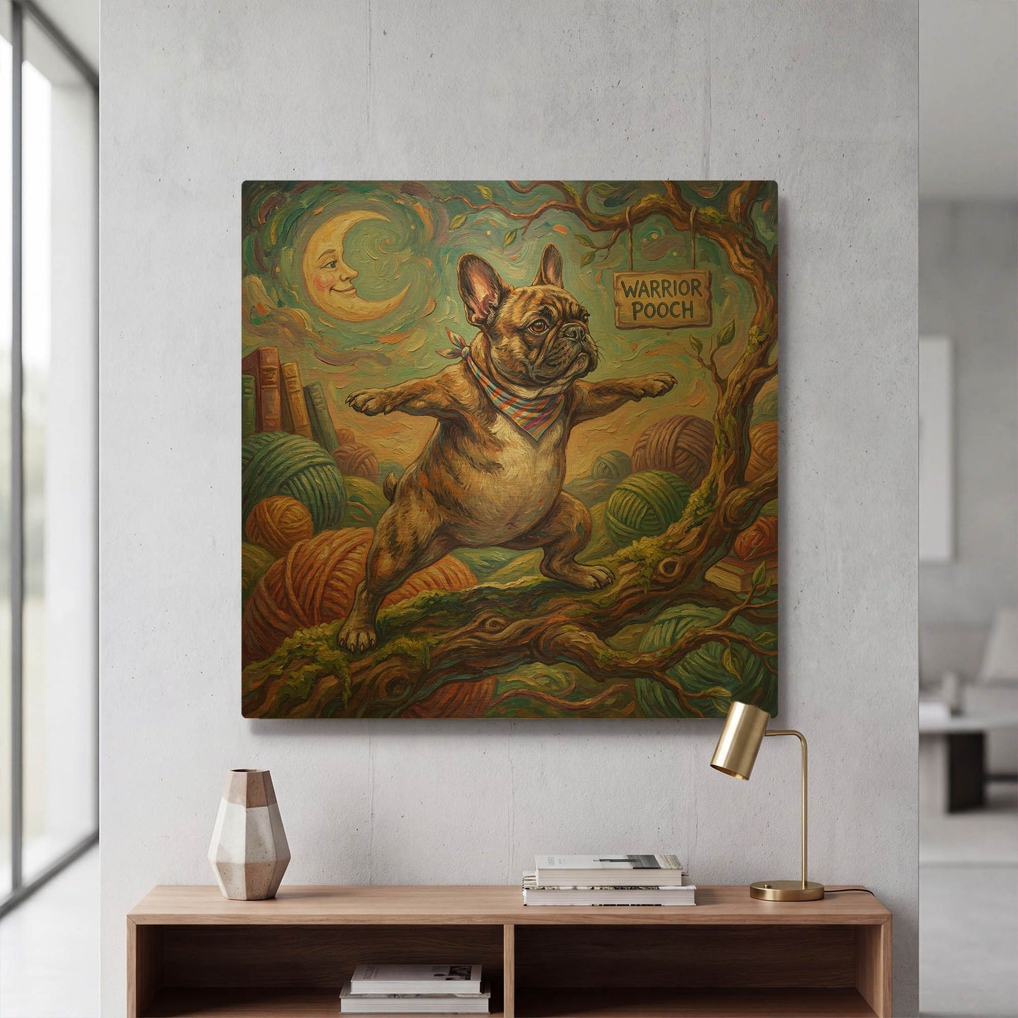 'French Bulldog Yoga Warrior Pose' By Rich Monet Gold Metal Wall Art