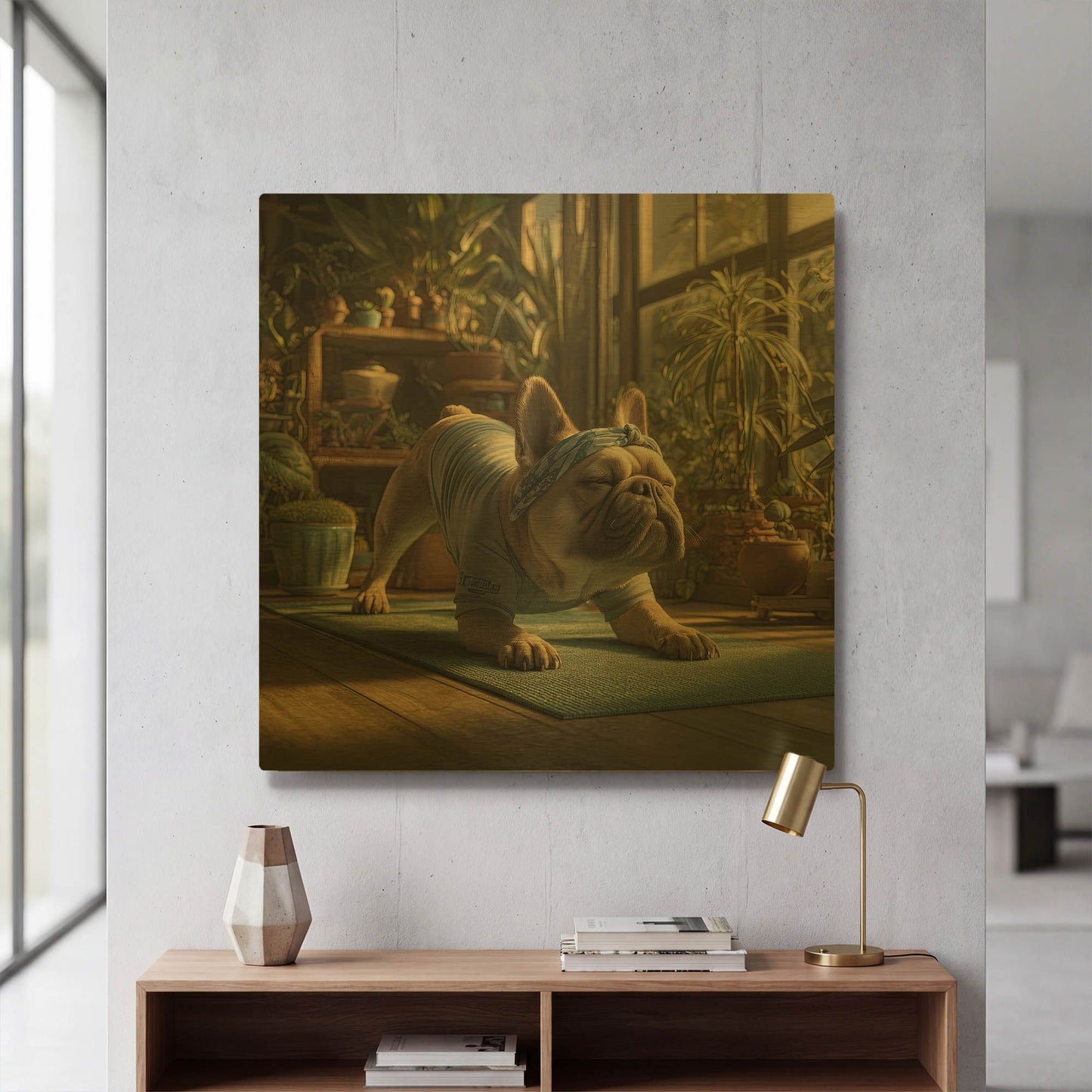'French Bulldog Yoga' By Rich Monet Gold Metal Wall Art