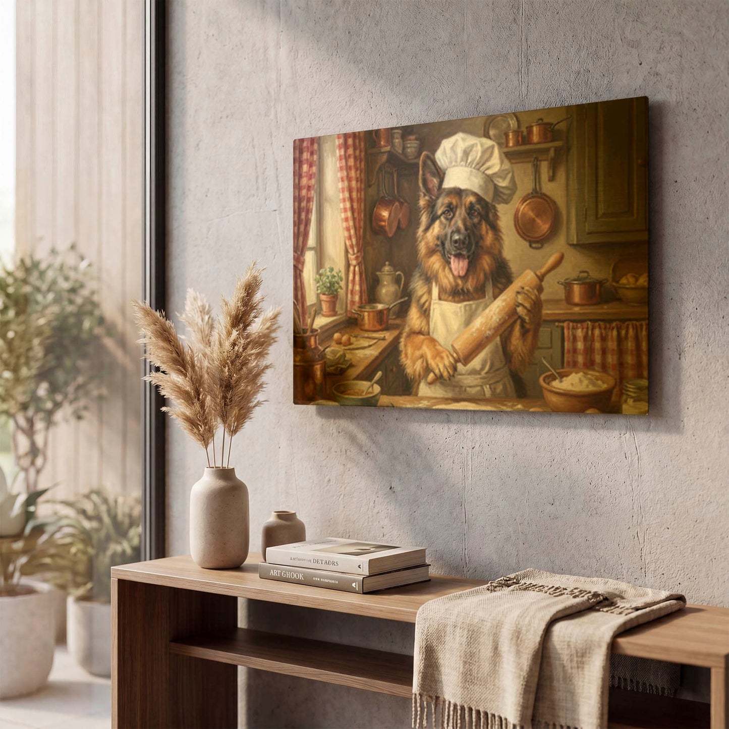 'German Shepherd In The Kitchen' By Rich Monet Gold Metal Wall Art