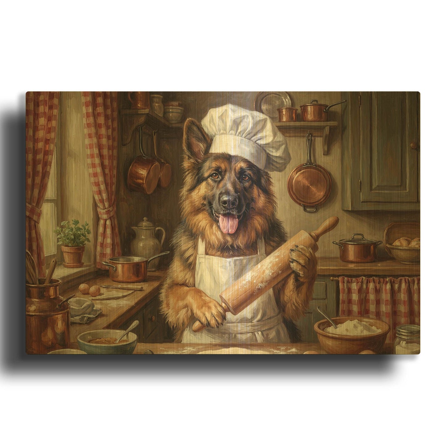 'German Shepherd In The Kitchen' By Rich Monet Gold Metal Wall Art