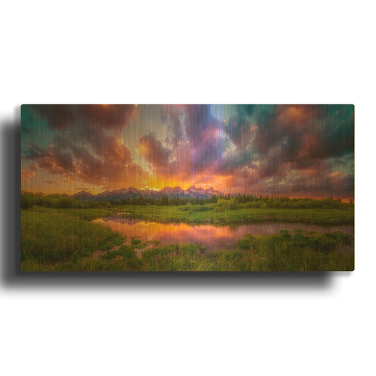 'Grand Sunset in the Tetons' By Darren White Gold Metal Wall Art