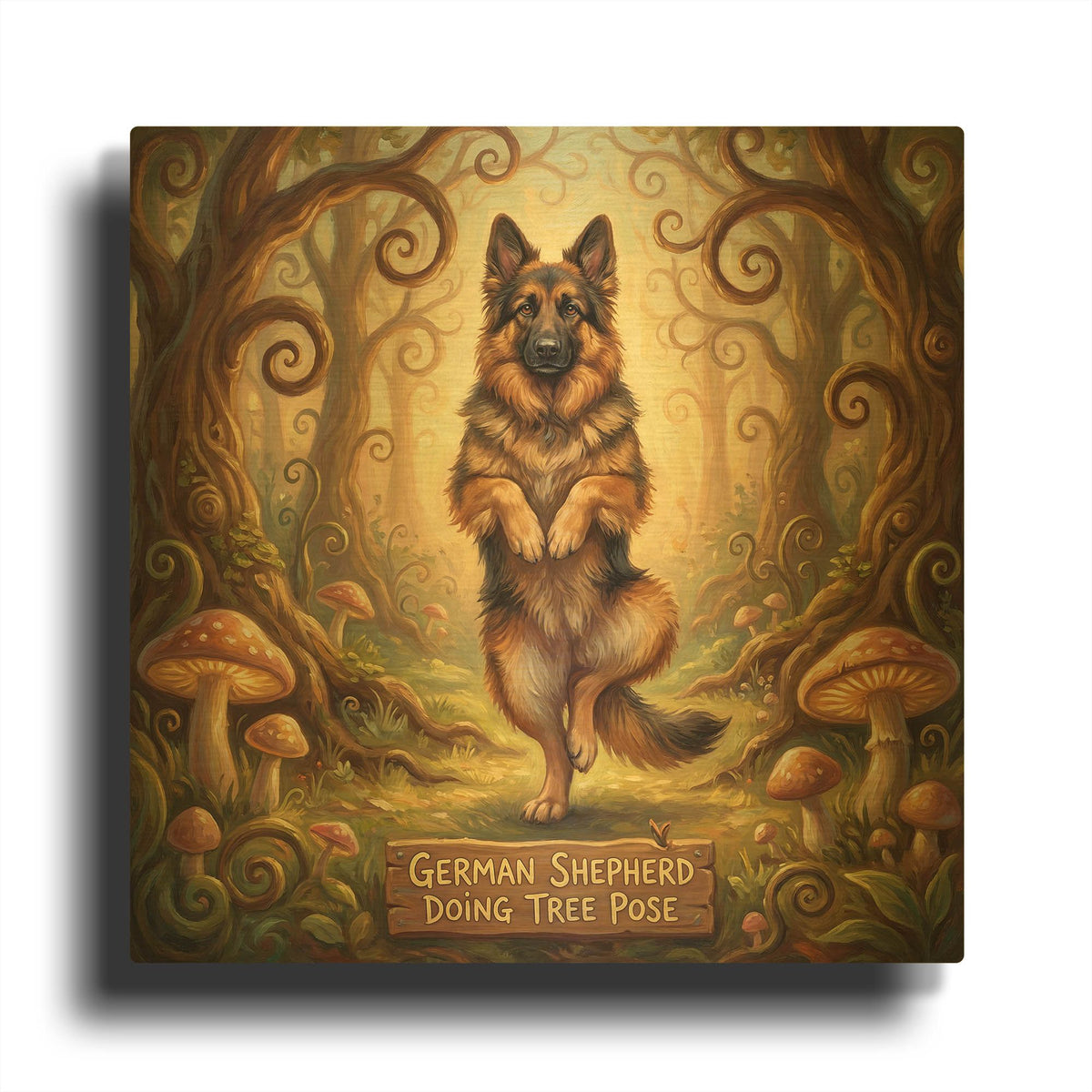 'German Shepherd Yoga Tree Pose' By Rich Monet Gold Metal Wall Art
