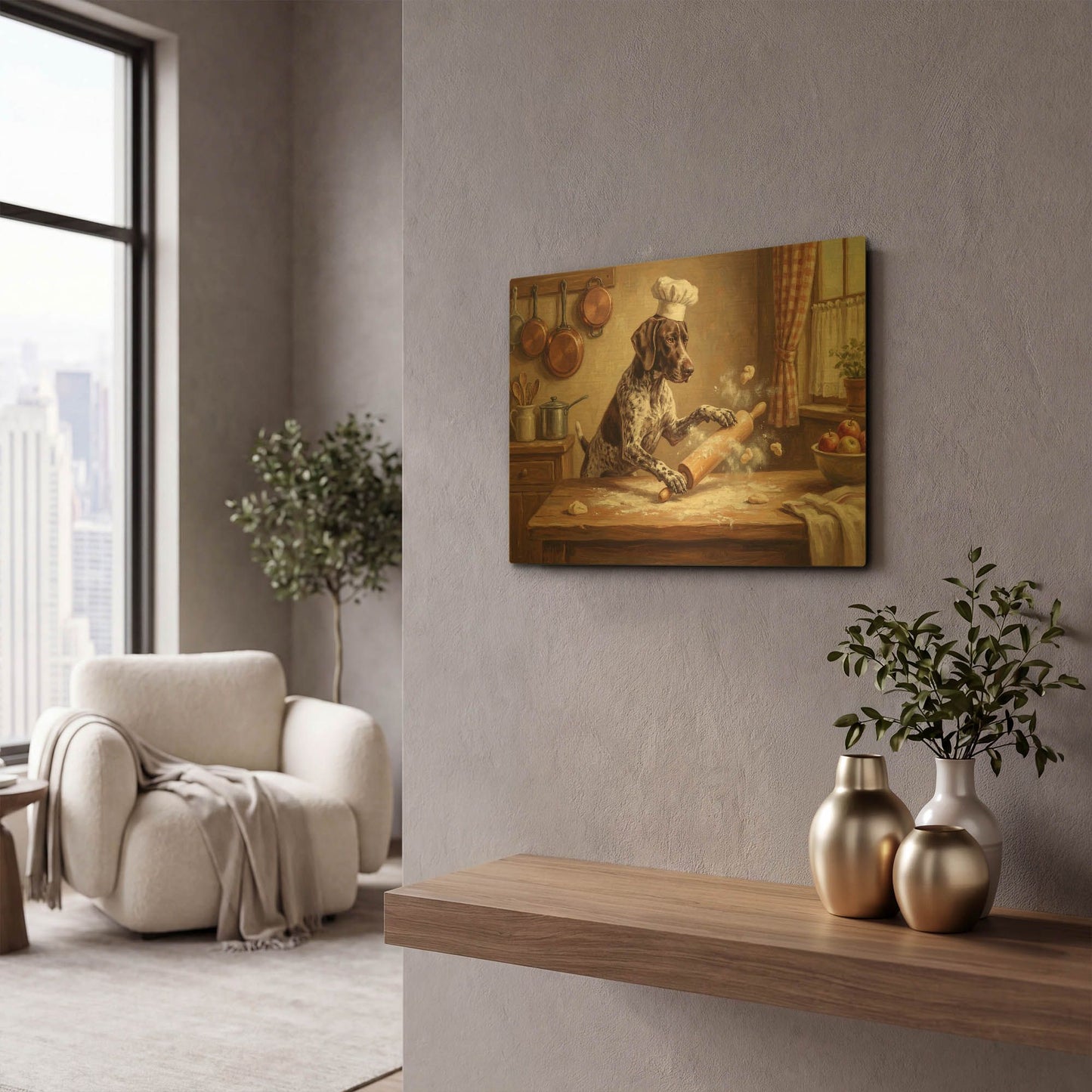 'German Shorthaired Pointer In The Kitchen' By Rich Monet Gold Metal Wall Art