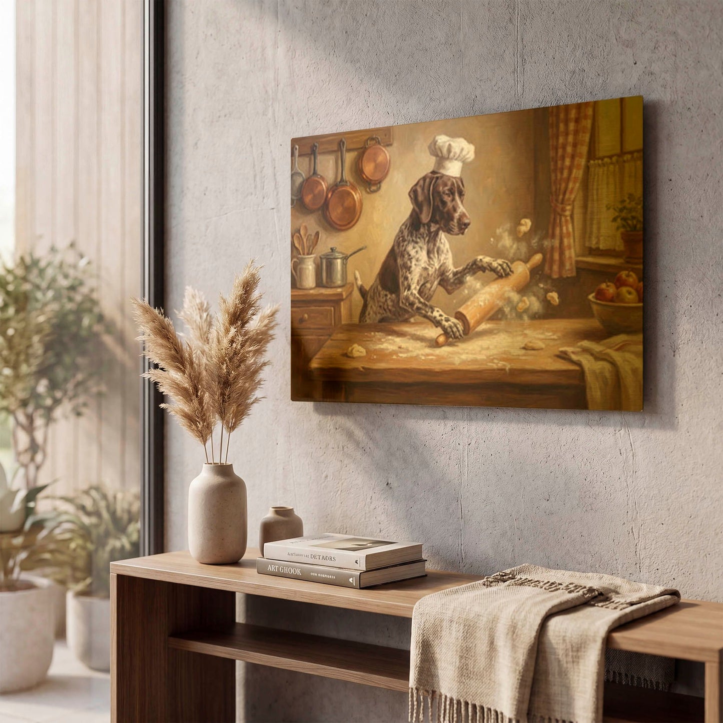 'German Shorthaired Pointer In The Kitchen' By Rich Monet Gold Metal Wall Art