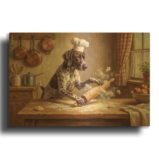 'German Shorthaired Pointer In The Kitchen' By Rich Monet Gold Metal Wall Art