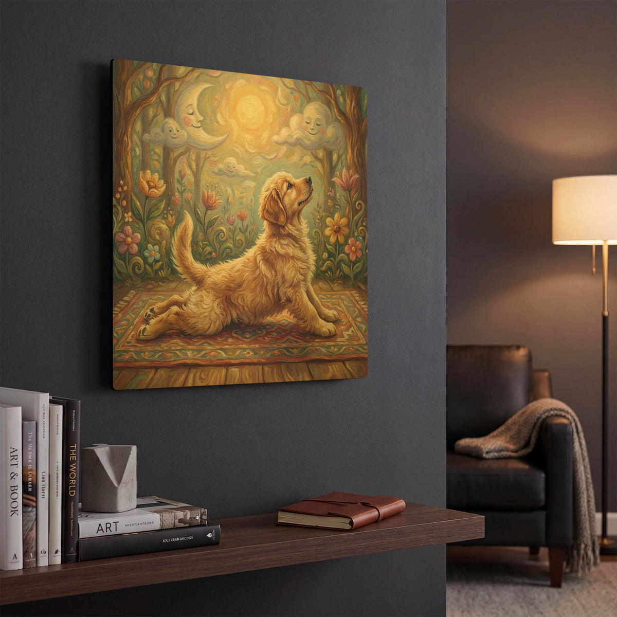 'Golden Retriever Yoga Cobra Pose' By Rich Monet Gold Metal Wall Art