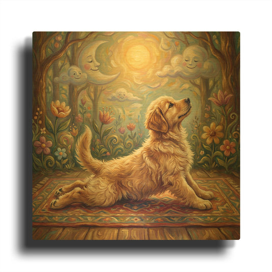 'Golden Retriever Yoga Cobra Pose' By Rich Monet Gold Metal Wall Art