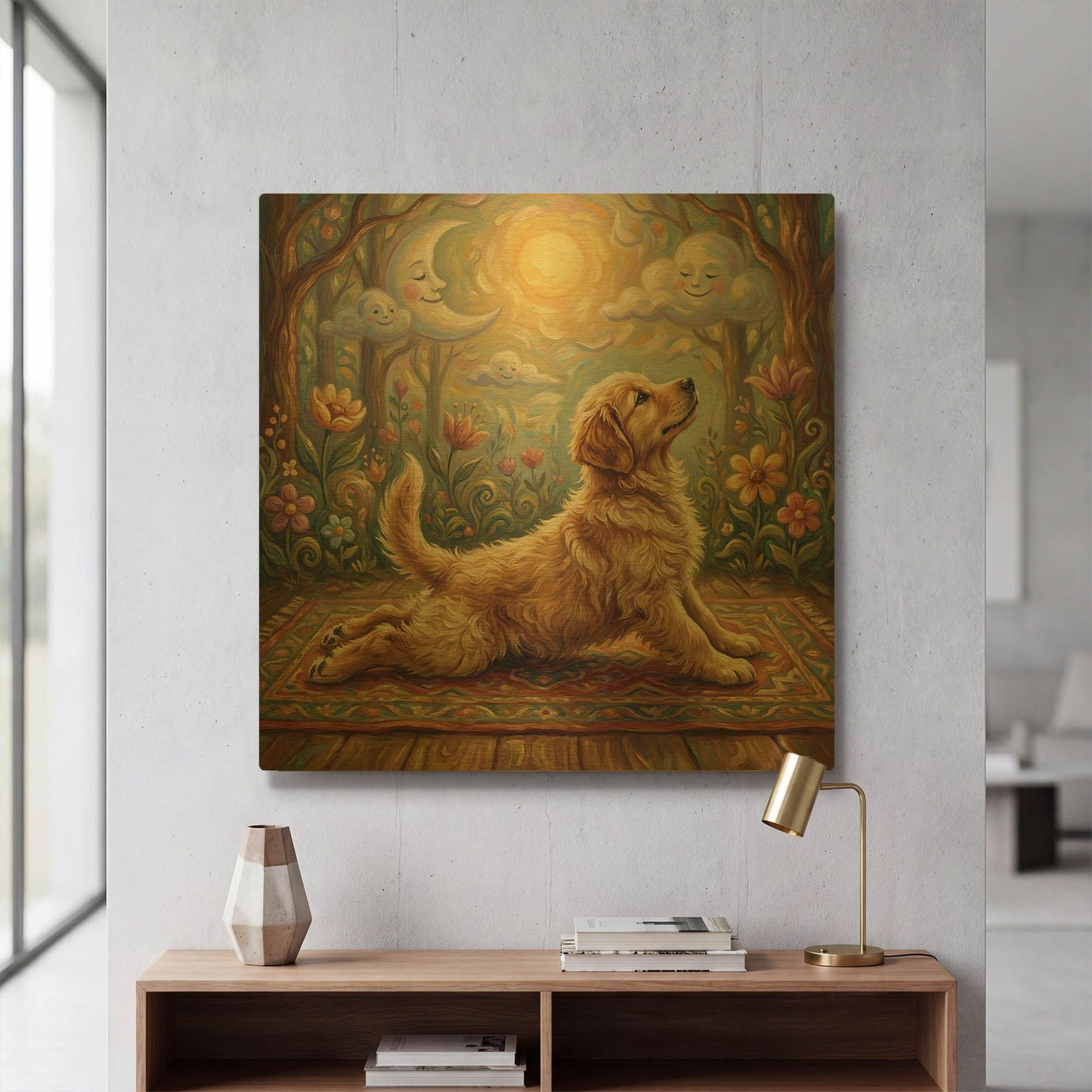 'Golden Retriever Yoga Cobra Pose' By Rich Monet Gold Metal Wall Art