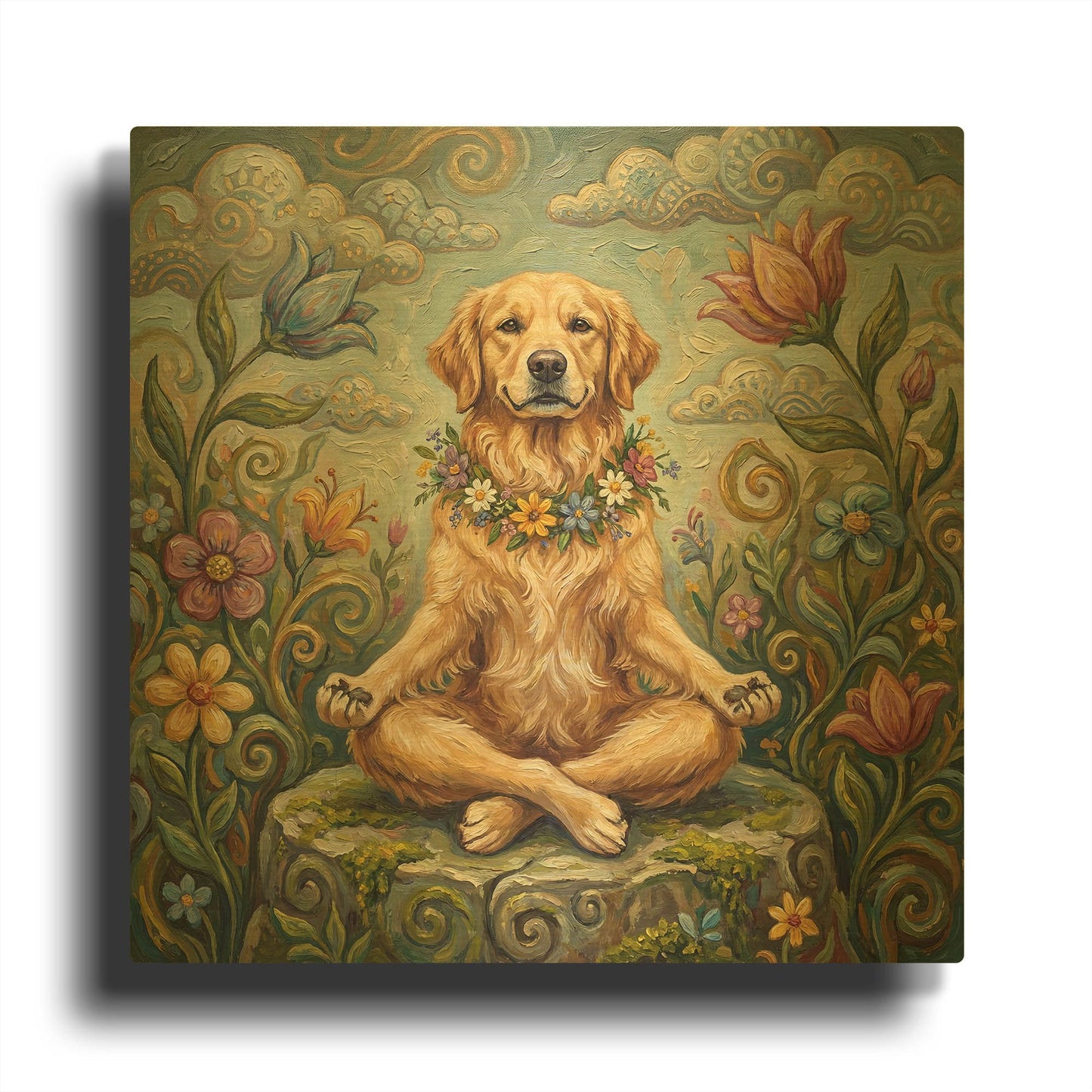 'Golden Retriever Yoga Lotus Pose' By Rich Monet Gold Metal Wall Art