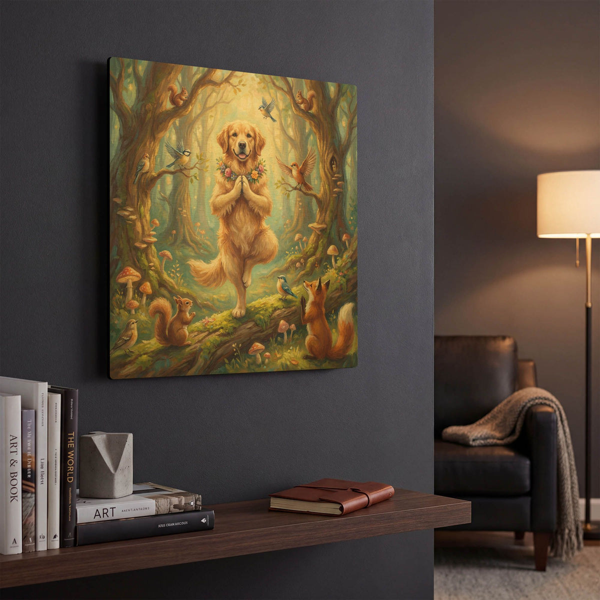 'Golden Retriever Yoga Tree Pose' By Rich Monet Gold Metal Wall Art