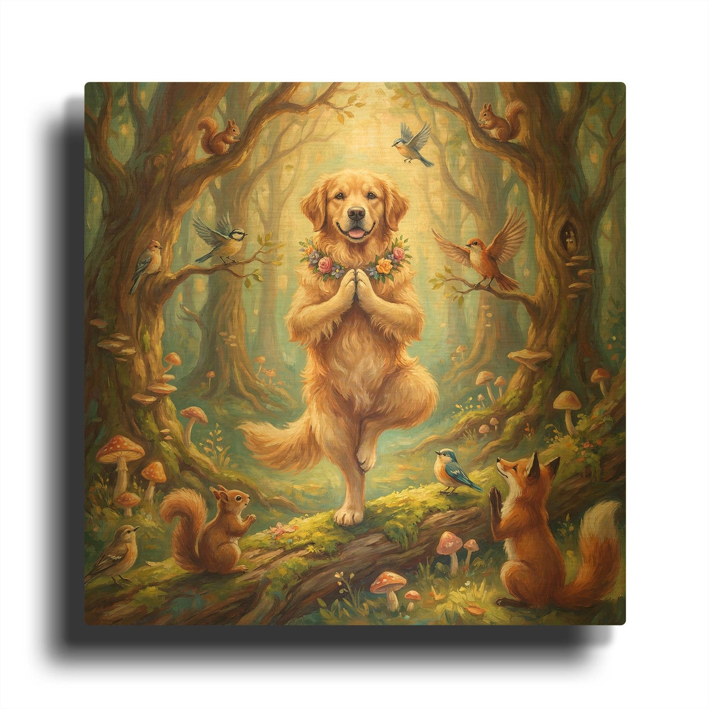 'Golden Retriever Yoga Tree Pose' By Rich Monet Gold Metal Wall Art