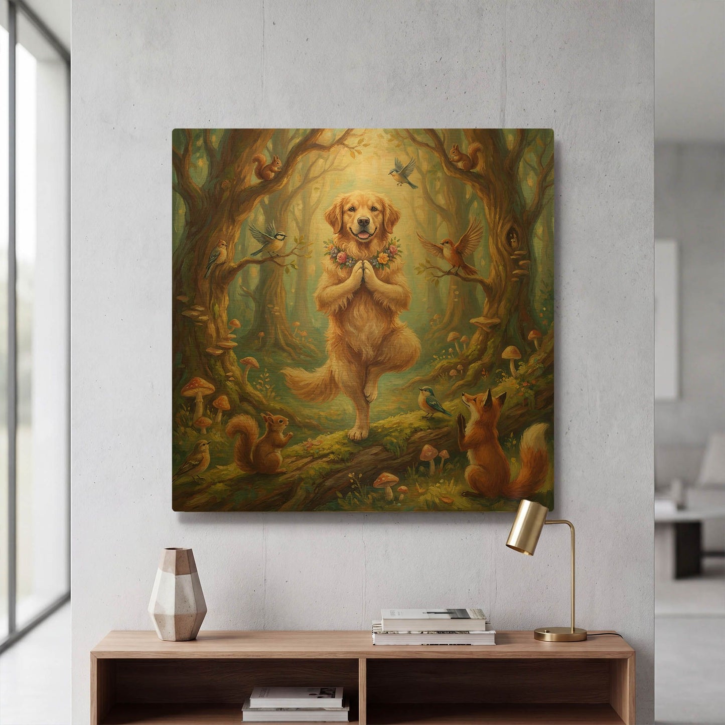 'Golden Retriever Yoga Tree Pose' By Rich Monet Gold Metal Wall Art