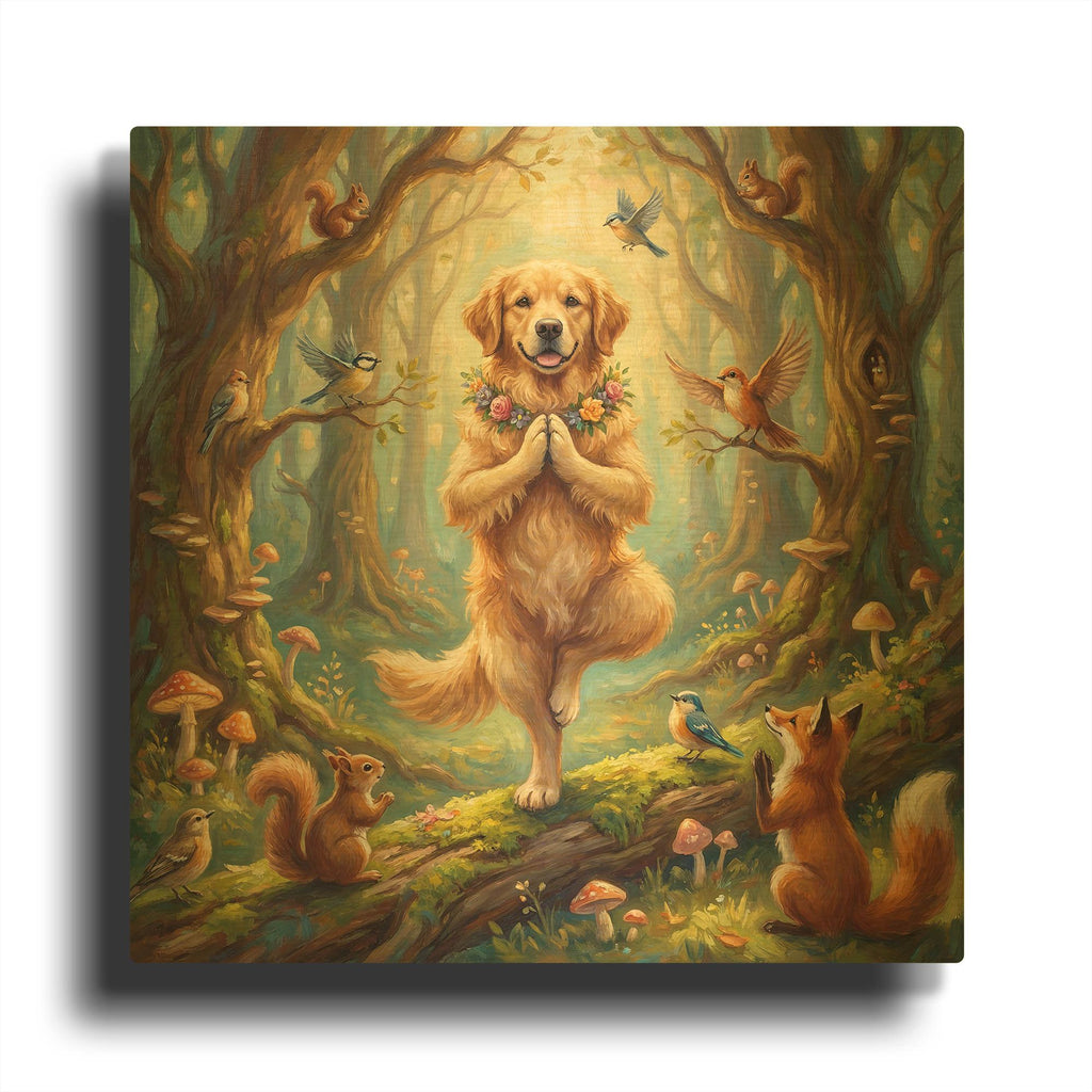 'Golden Retriever Yoga Tree Pose' By Rich Monet Gold Metal Wall Art