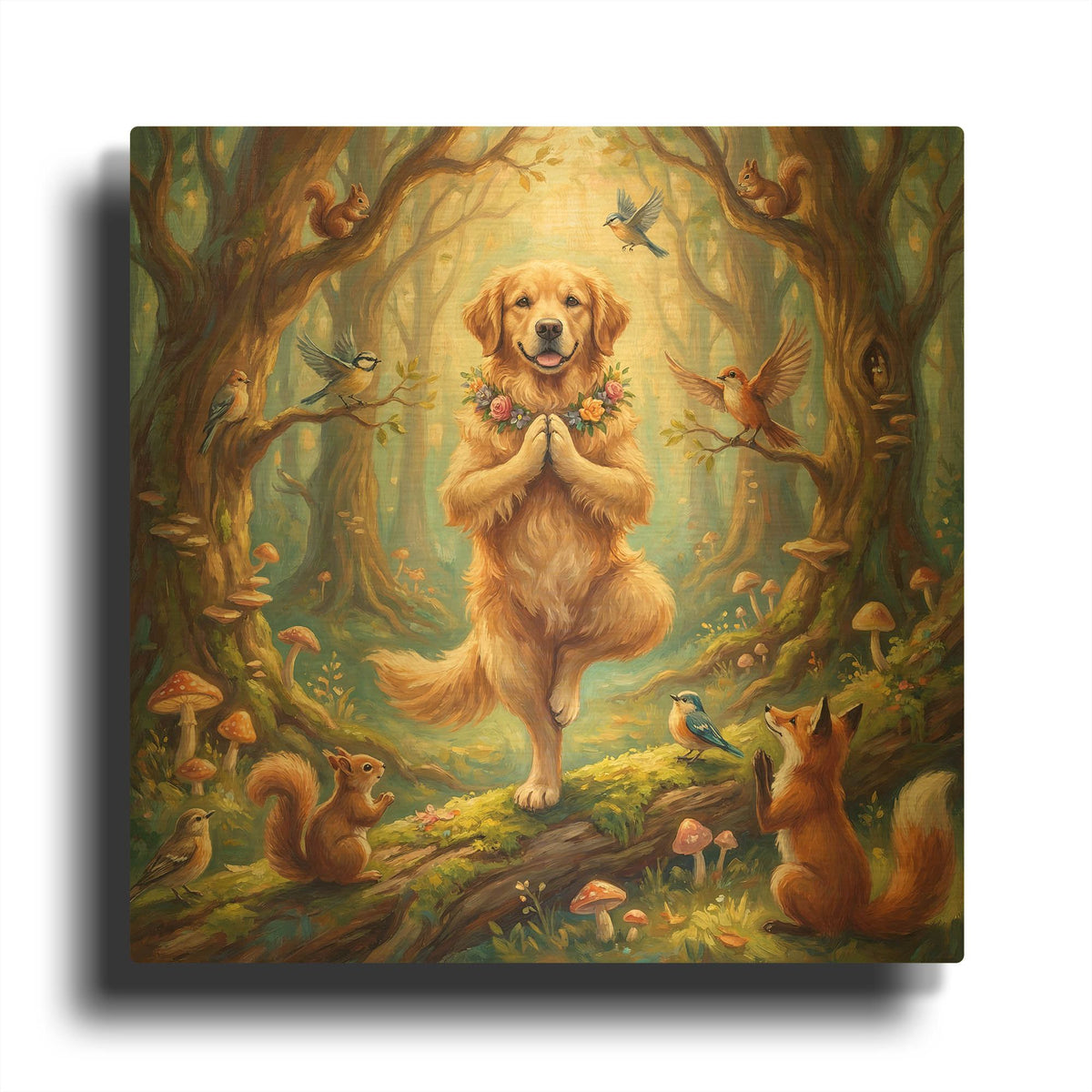 'Golden Retriever Yoga Tree Pose' By Rich Monet Gold Metal Wall Art