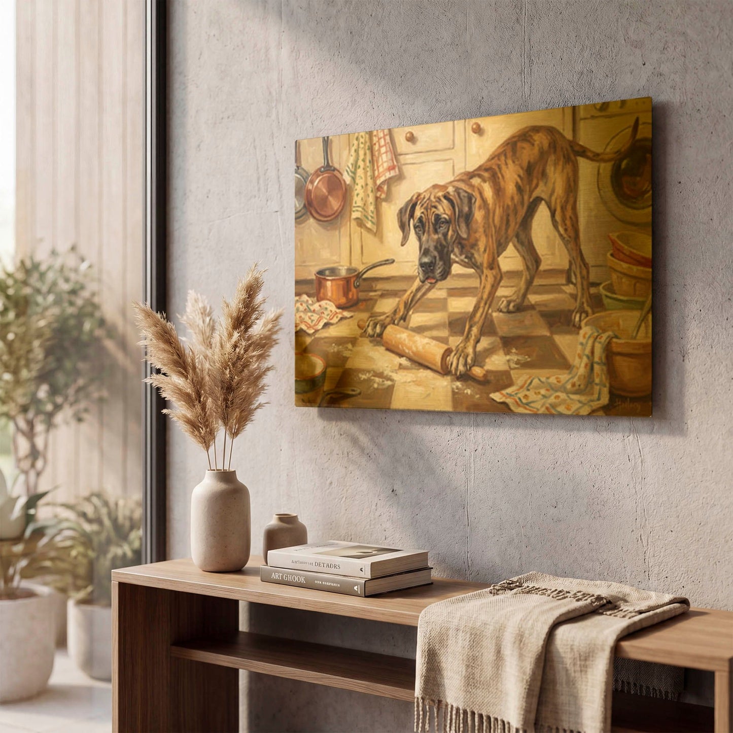 'Great Dan In The Kitchen' By Rich Monet Gold Metal Wall Art