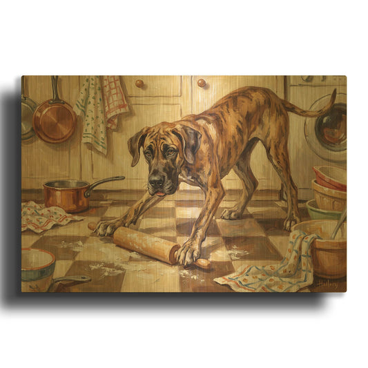'Great Dan In The Kitchen' By Rich Monet Gold Metal Wall Art