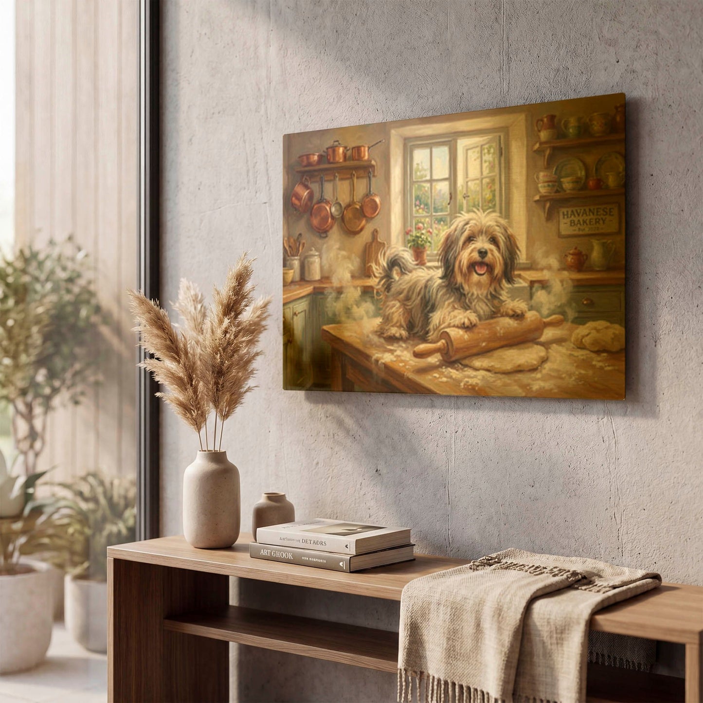 'Havanese In The Kitchen' By Rich Monet Gold Metal Wall Art