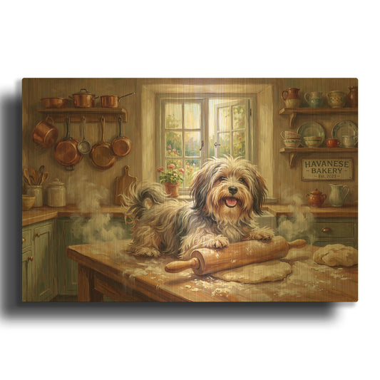 'Havanese In The Kitchen' By Rich Monet Gold Metal Wall Art