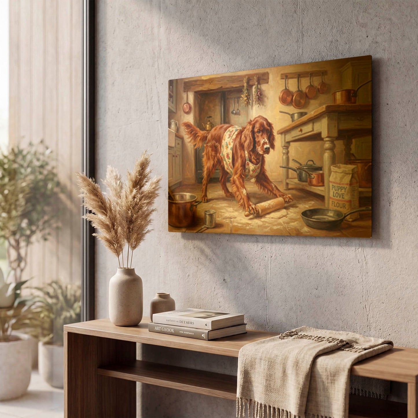 'Irish Setter In The Kitchen' By Rich Monet Gold Metal Wall Art