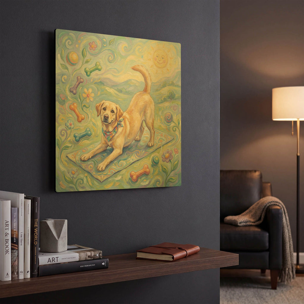 'Labrador Retriever Yoga Cobra Pose' By Rich Monet Gold Metal Wall Art