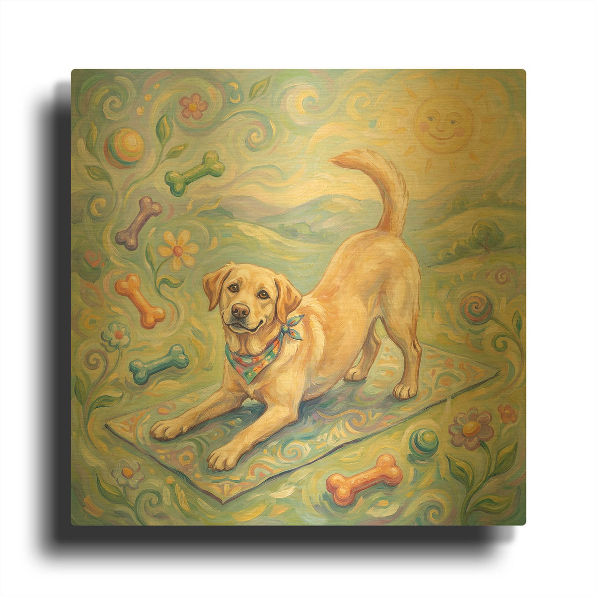 'Labrador Retriever Yoga Cobra Pose' By Rich Monet Gold Metal Wall Art