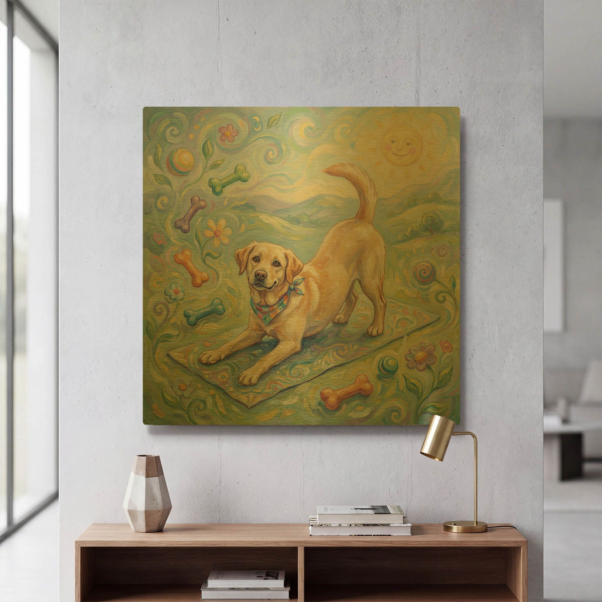'Labrador Retriever Yoga Cobra Pose' By Rich Monet Gold Metal Wall Art