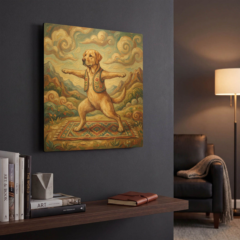 'Labrador Retriever Yoga Warrior Pose' By Rich Monet Gold Metal Wall Art