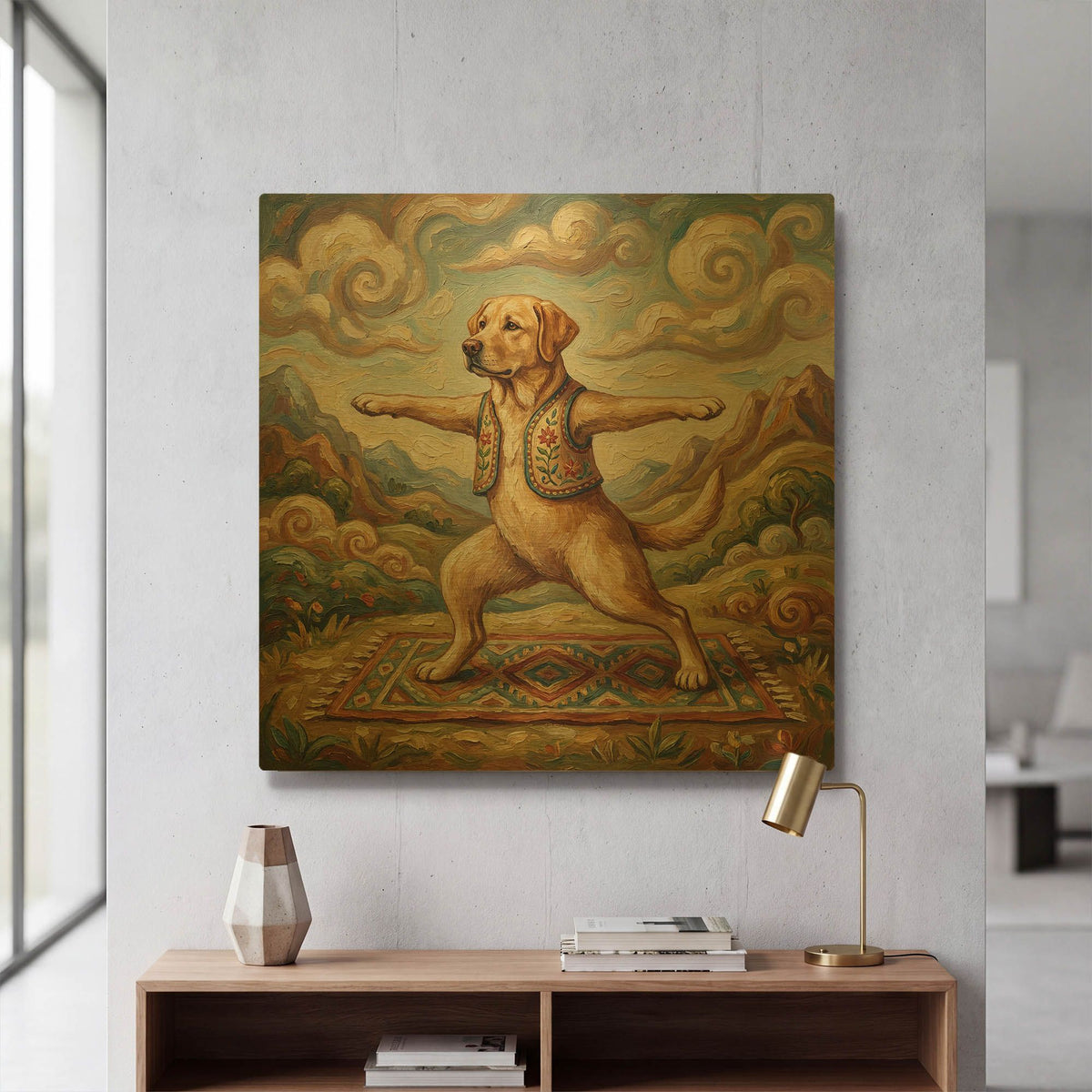 'Labrador Retriever Yoga Warrior Pose' By Rich Monet Gold Metal Wall Art