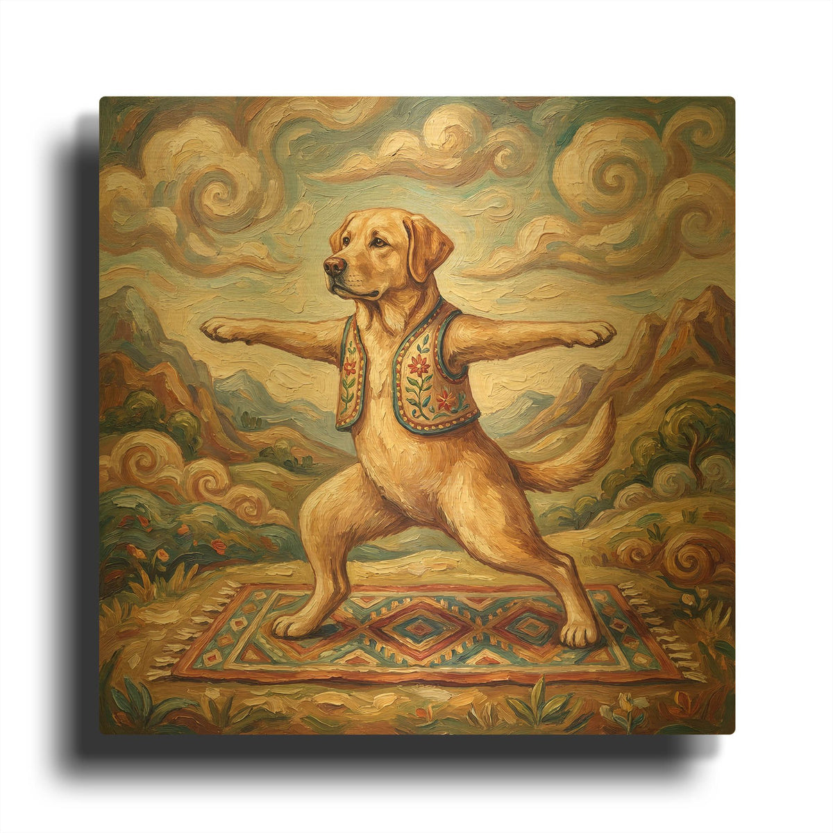 'Labrador Retriever Yoga Warrior Pose' By Rich Monet Gold Metal Wall Art