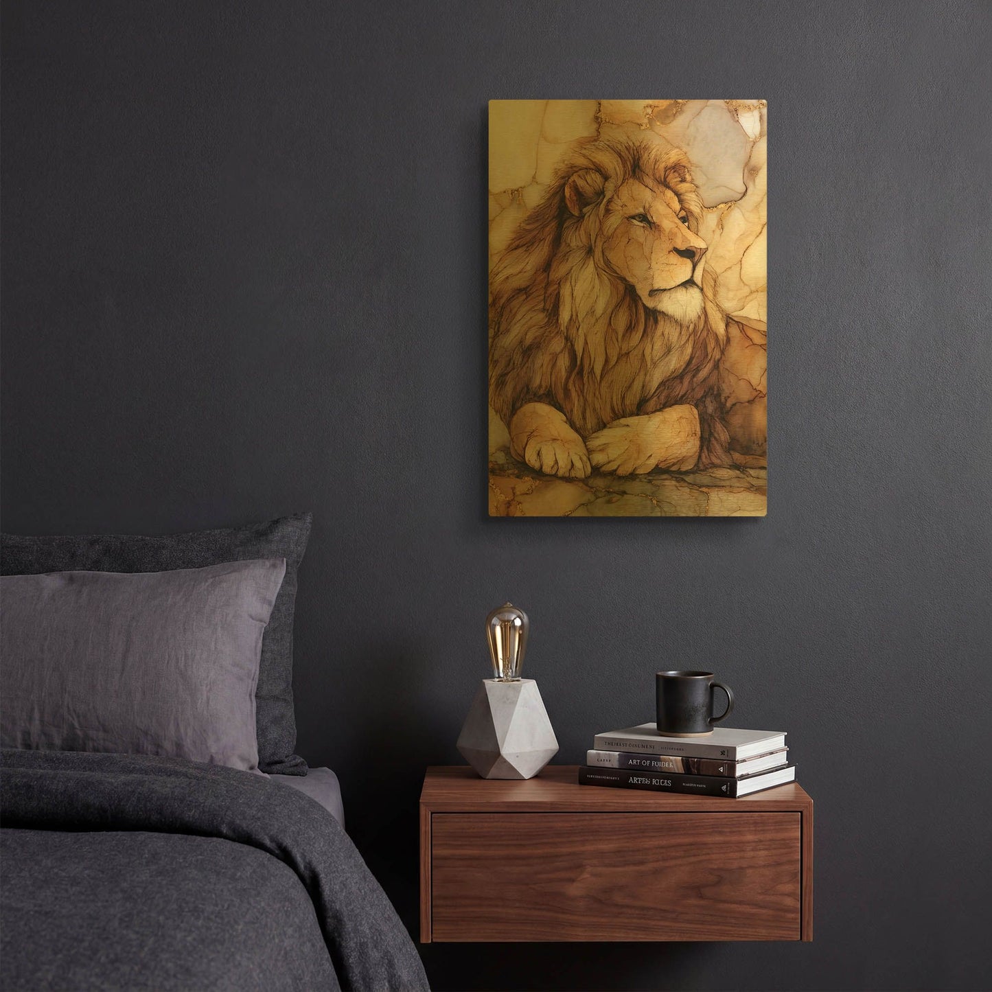 'Marble Lion' By Rich Monet Gold Metal Wall Art