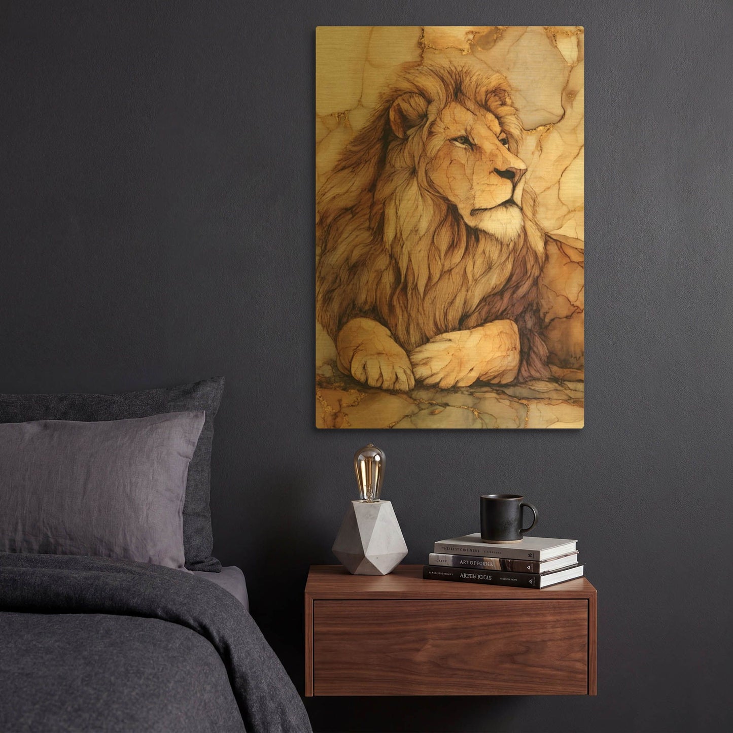 'Marble Lion' By Rich Monet Gold Metal Wall Art