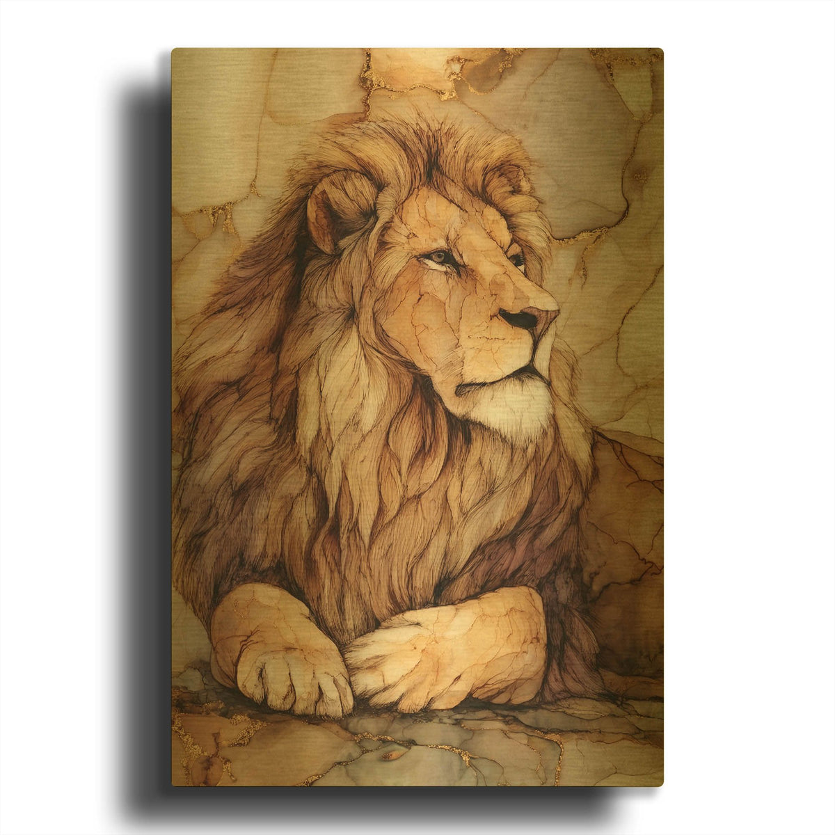 'Marble Lion' By Rich Monet Gold Metal Wall Art