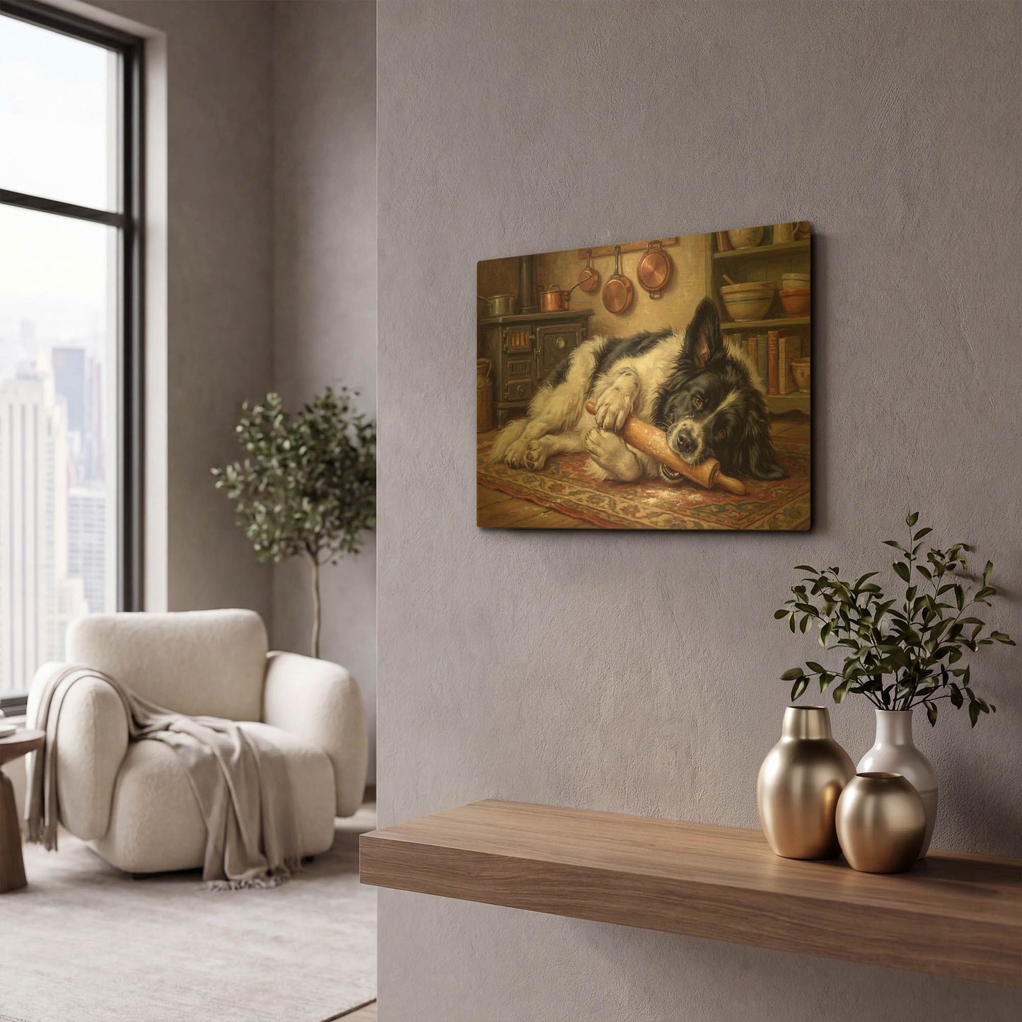 'Newfoundland In The Kitchen' By Rich Monet Gold Metal Wall Art