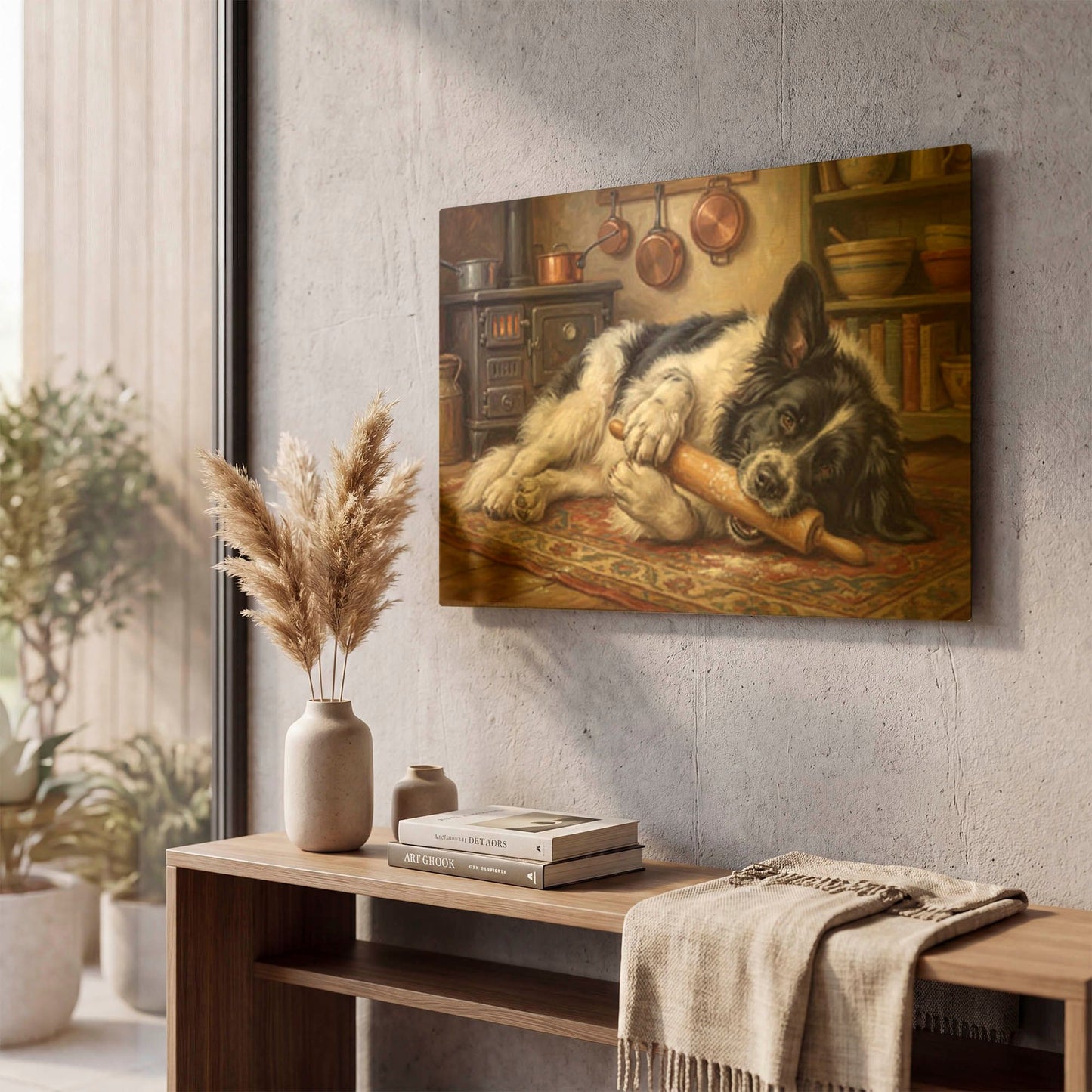 'Newfoundland In The Kitchen' By Rich Monet Gold Metal Wall Art