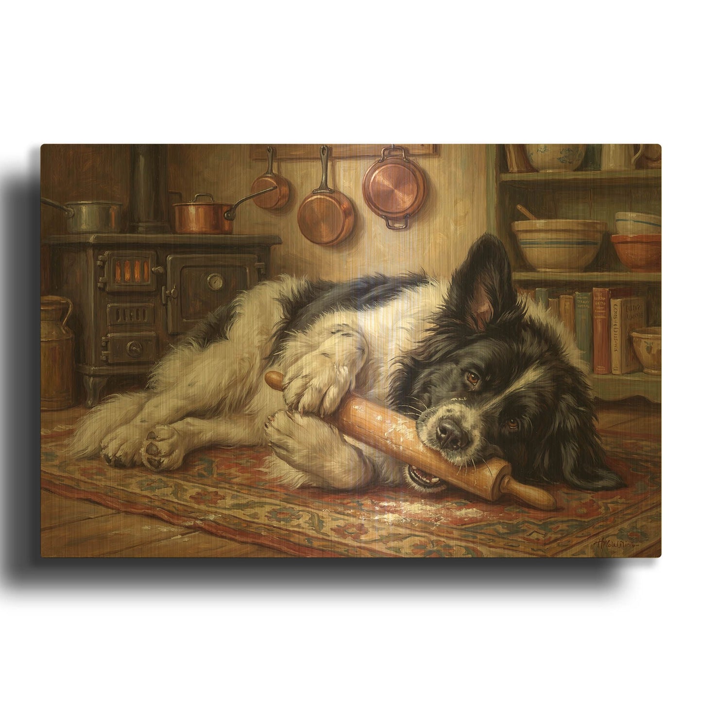 'Newfoundland In The Kitchen' By Rich Monet Gold Metal Wall Art