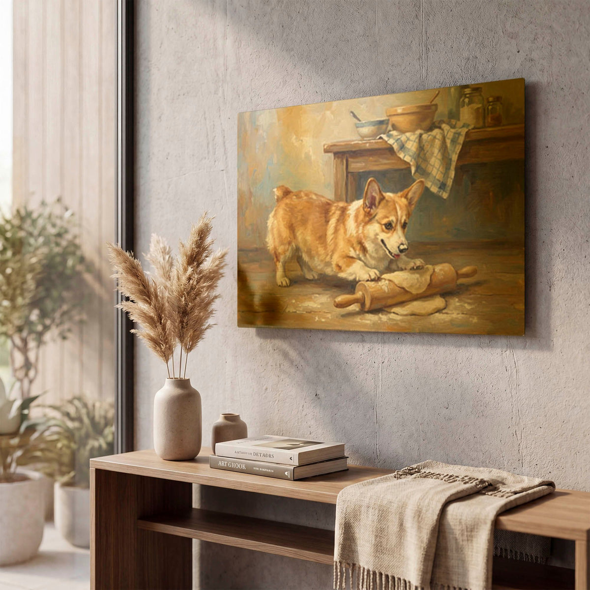 'Pembroke Welsh Corgi In The Kitchen' By Rich Monet Gold Metal Wall Art