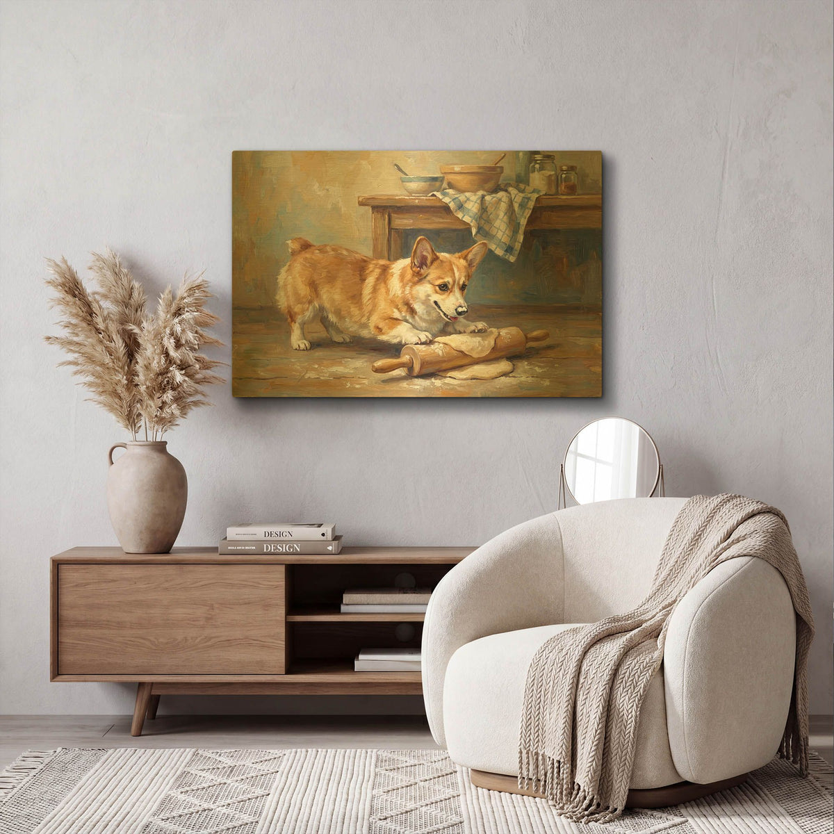 'Pembroke Welsh Corgi In The Kitchen' By Rich Monet Gold Metal Wall Art