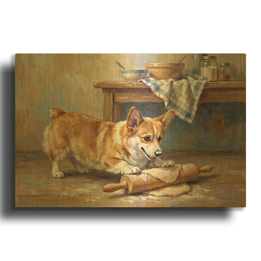 'Pembroke Welsh Corgi In The Kitchen' By Rich Monet Gold Metal Wall Art