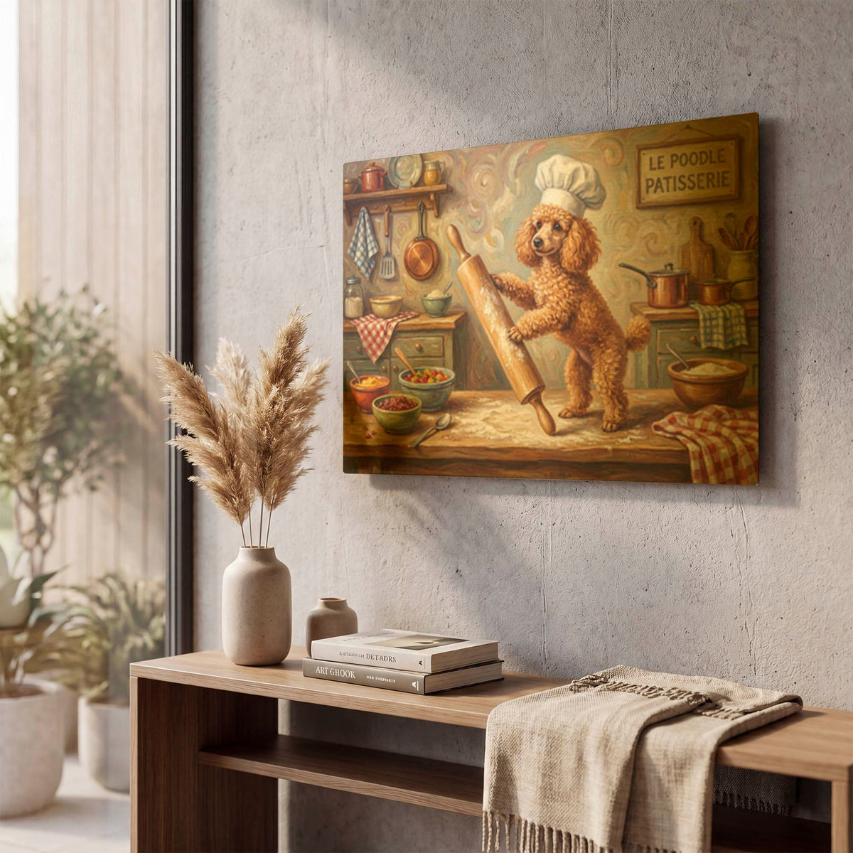 'Poodle In The Kitchen' By Rich Monet Gold Metal Wall Art