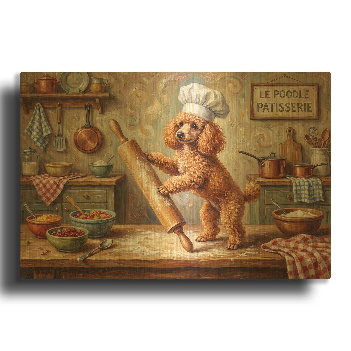 'Poodle In The Kitchen' By Rich Monet Gold Metal Wall Art