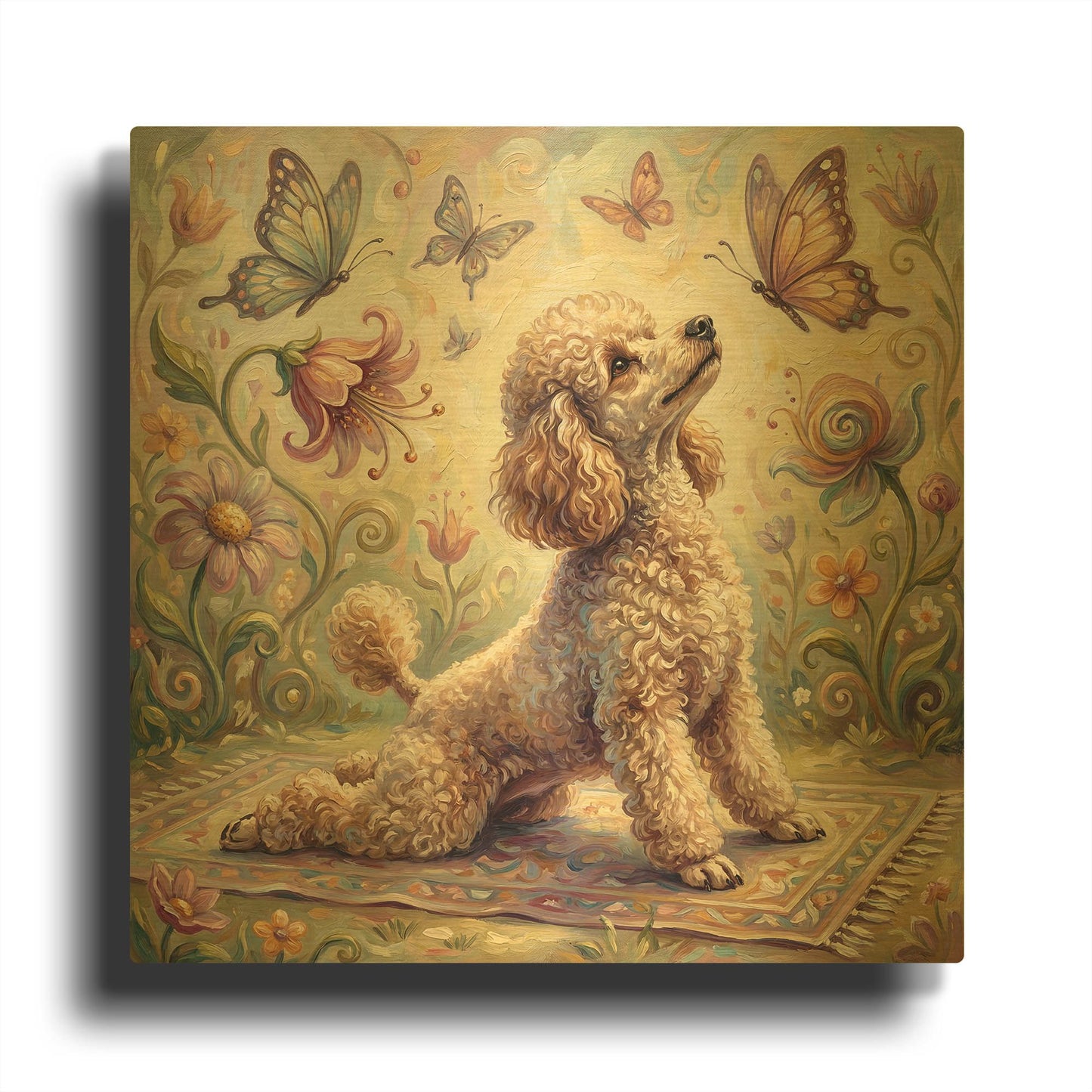 'Poodle Yoga Cobra Pose' By Rich Monet Gold Metal Wall Art