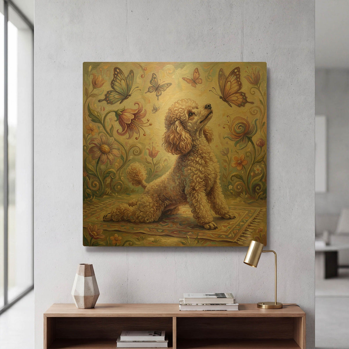 'Poodle Yoga Cobra Pose' By Rich Monet Gold Metal Wall Art