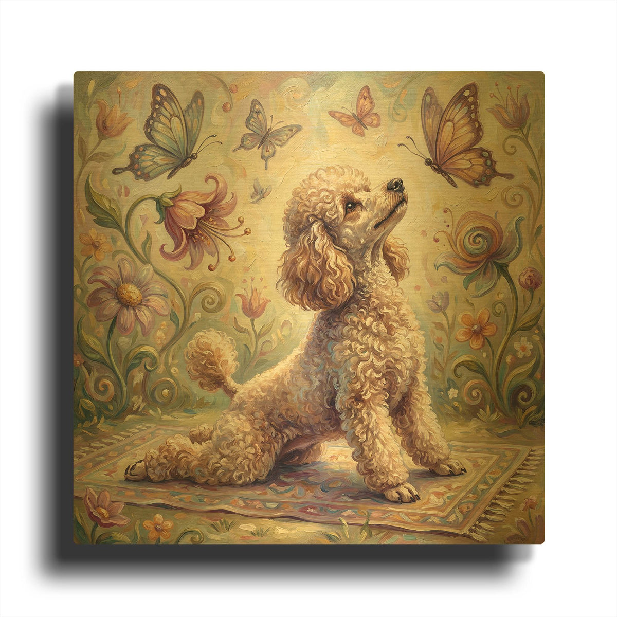 'Poodle Yoga Cobra Pose' By Rich Monet Gold Metal Wall Art