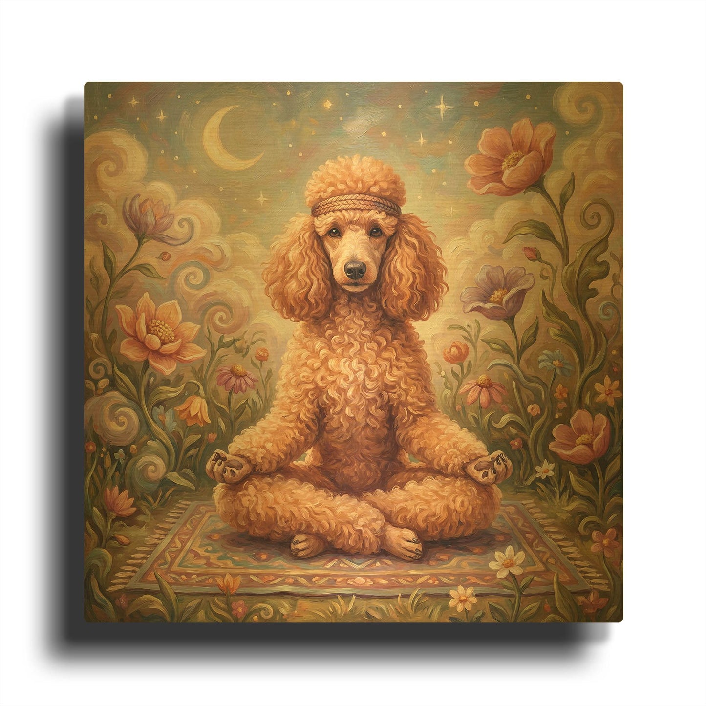 'Poodle Yoga Lotus Pose' By Rich Monet Gold Metal Wall Art