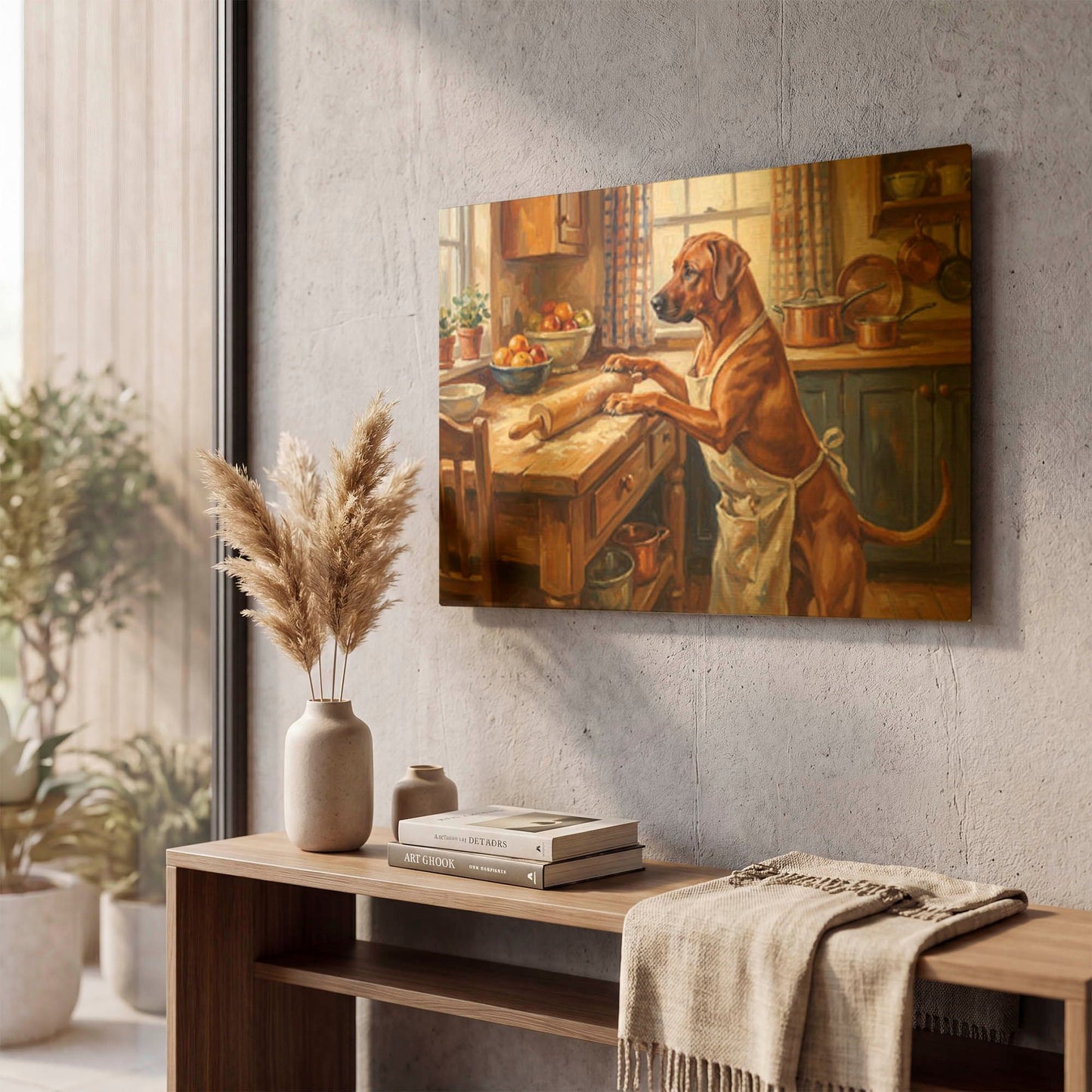 'Rhodesian Ridgeback In The Kitchen' By Rich Monet Gold Metal Wall Art