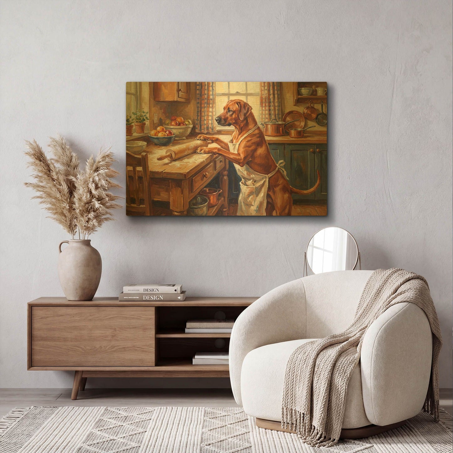 'Rhodesian Ridgeback In The Kitchen' By Rich Monet Gold Metal Wall Art