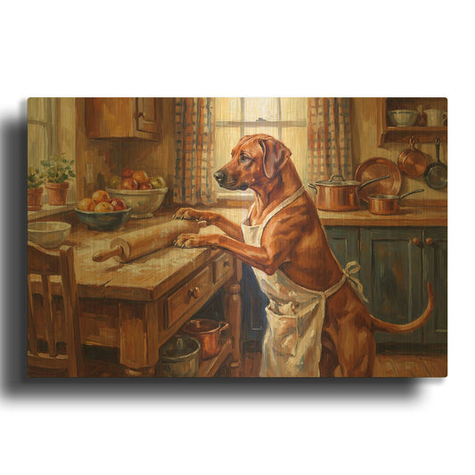 'Rhodesian Ridgeback In The Kitchen' By Rich Monet Gold Metal Wall Art