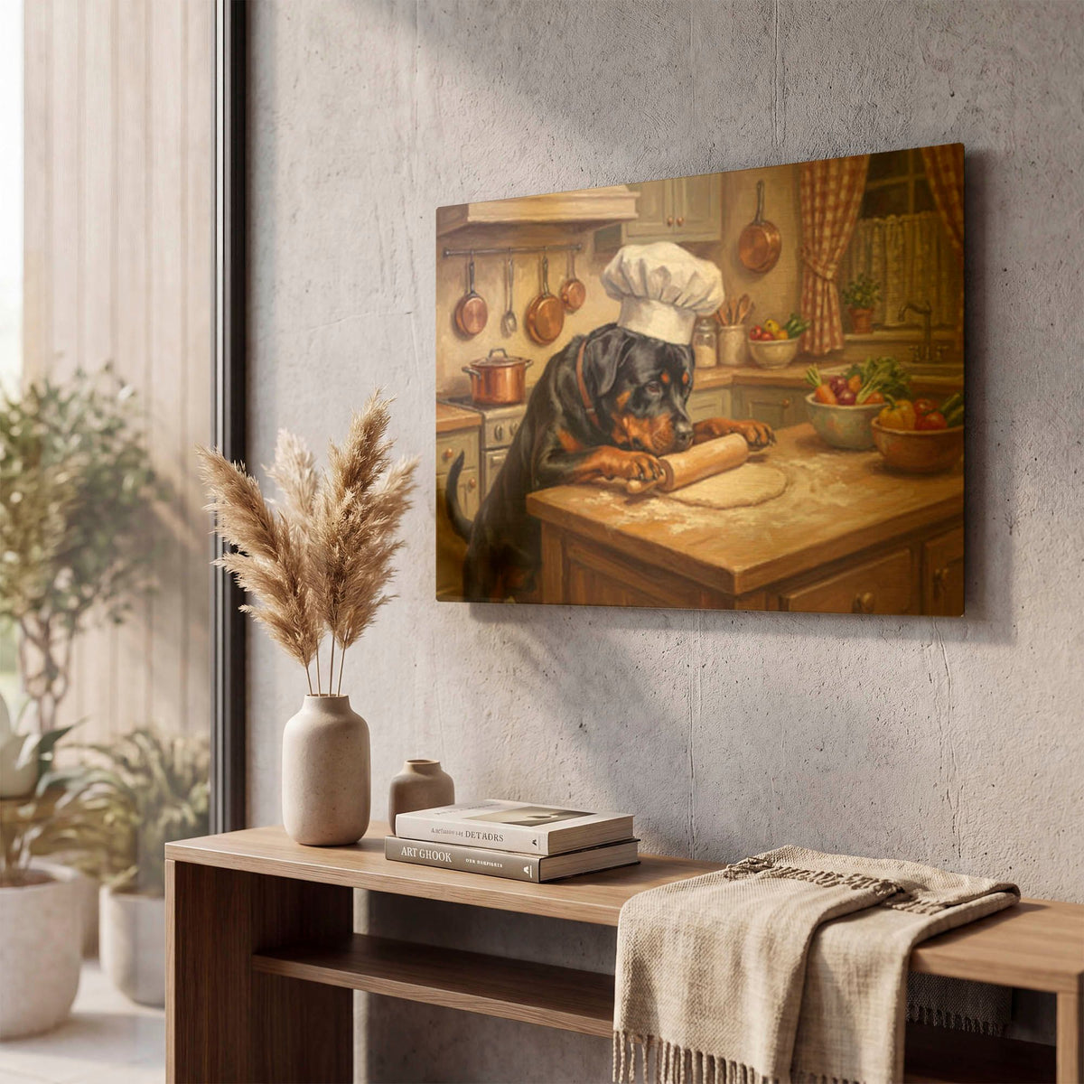'Rottweiler In The Kitchen' By Rich Monet Gold Metal Wall Art