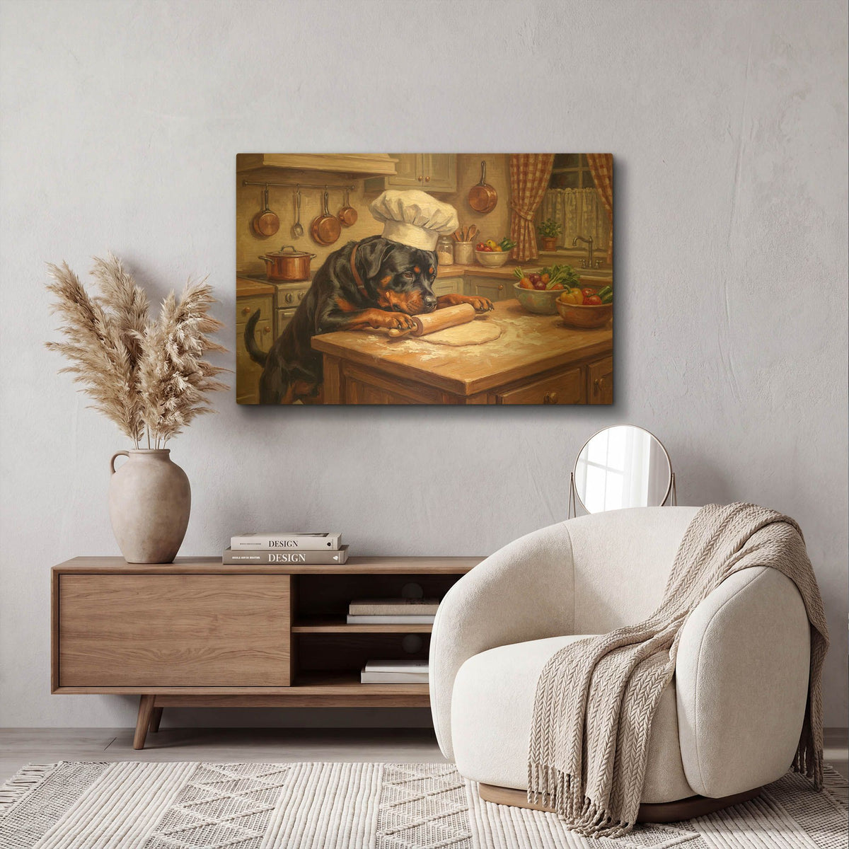 'Rottweiler In The Kitchen' By Rich Monet Gold Metal Wall Art
