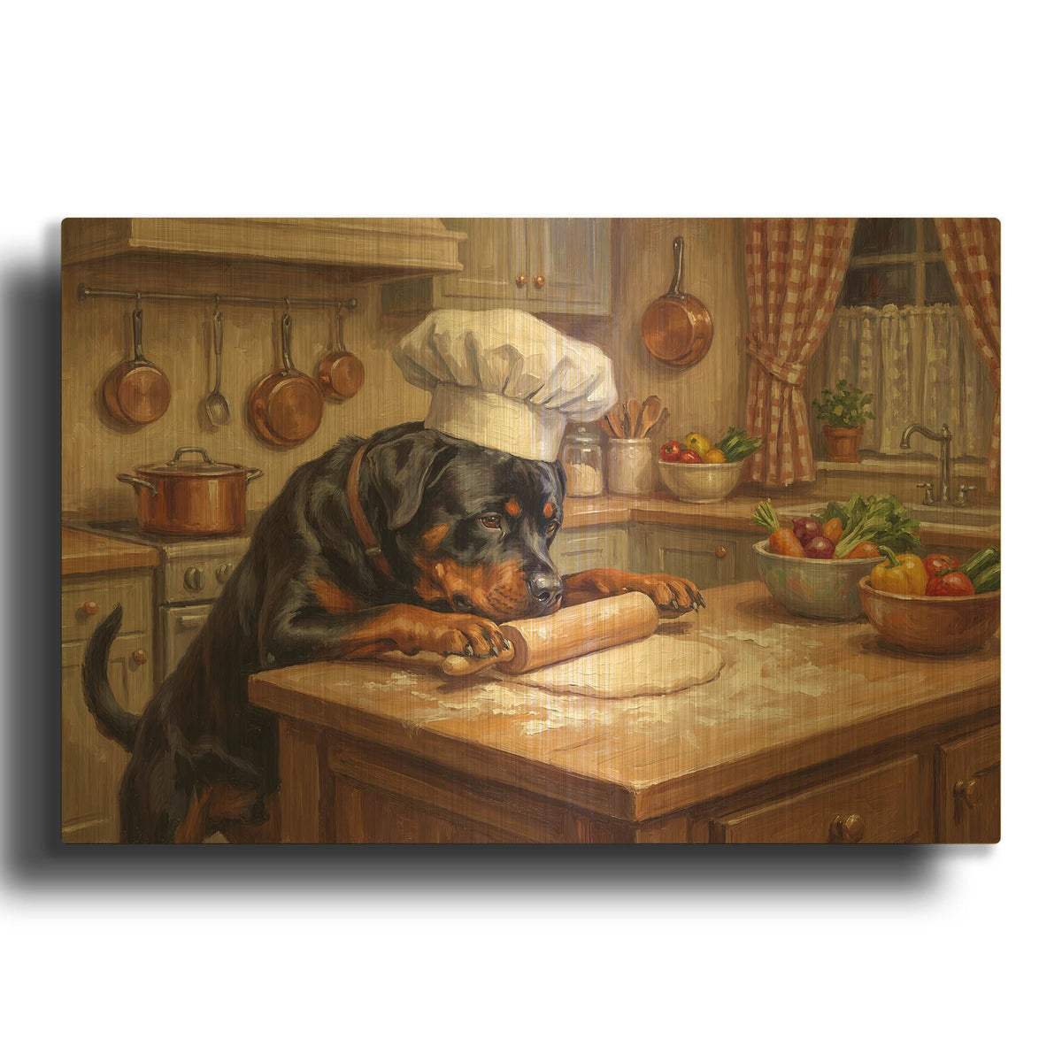'Rottweiler In The Kitchen' By Rich Monet Gold Metal Wall Art
